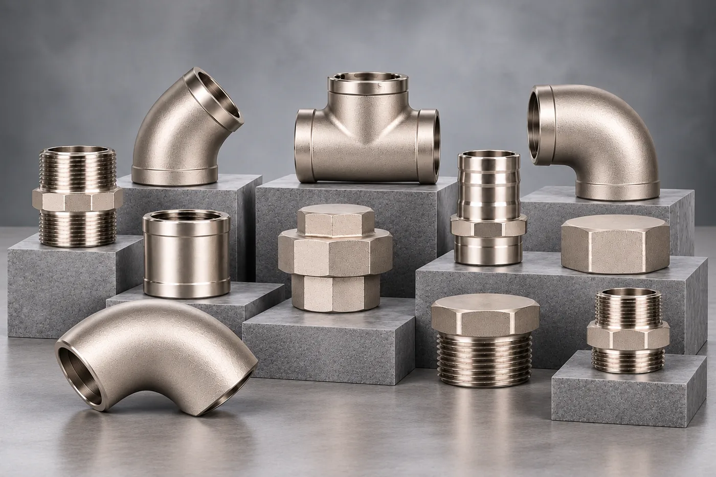 Curvas, tê, luvas, niples, uniões e bujões em aço inox